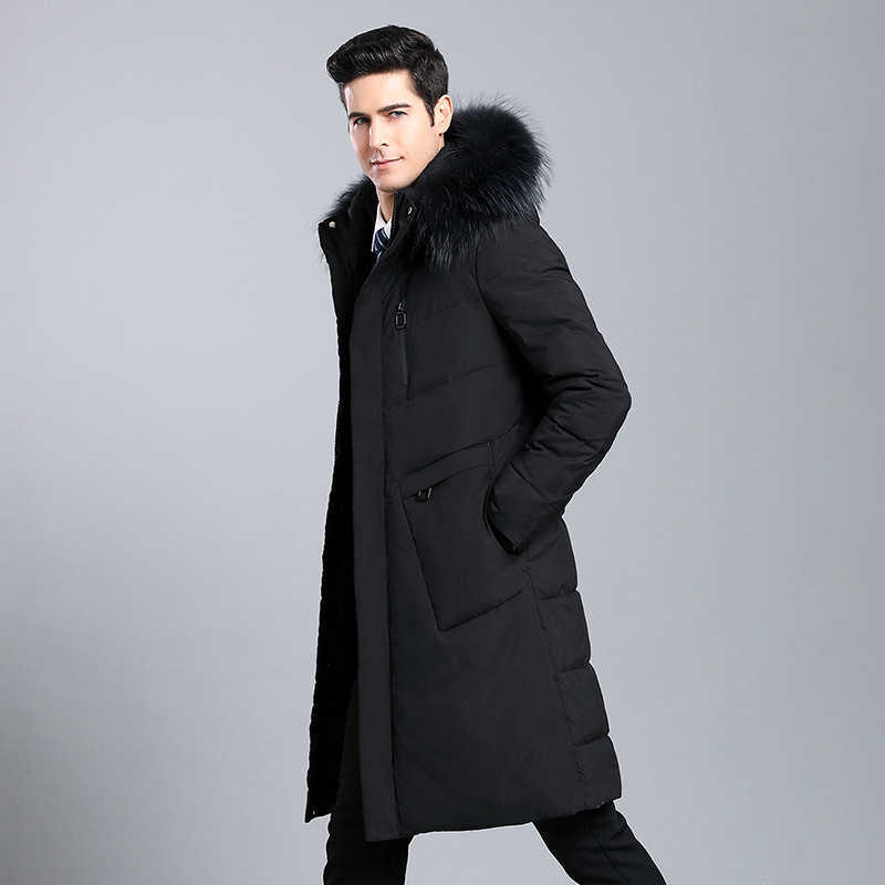 Men's long knee length hairband thickened down coat men's casual down coat 210818