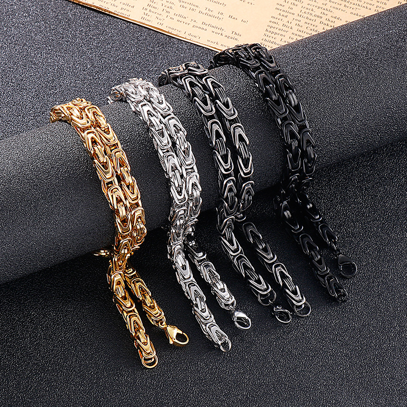 6mm 24 Inch Solid Knot Round Byzantine Link Chain Necklace for Women Men Stainless Steel Jewelry Silver/ Gold/ Black