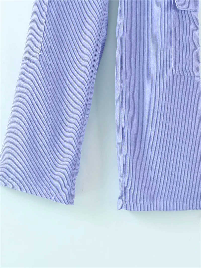 Streetwear Women Solid Corduroy Long Pants Fashion Ladies High Waist Cargo Safari Style Female Chic Pocket Pant 210527
