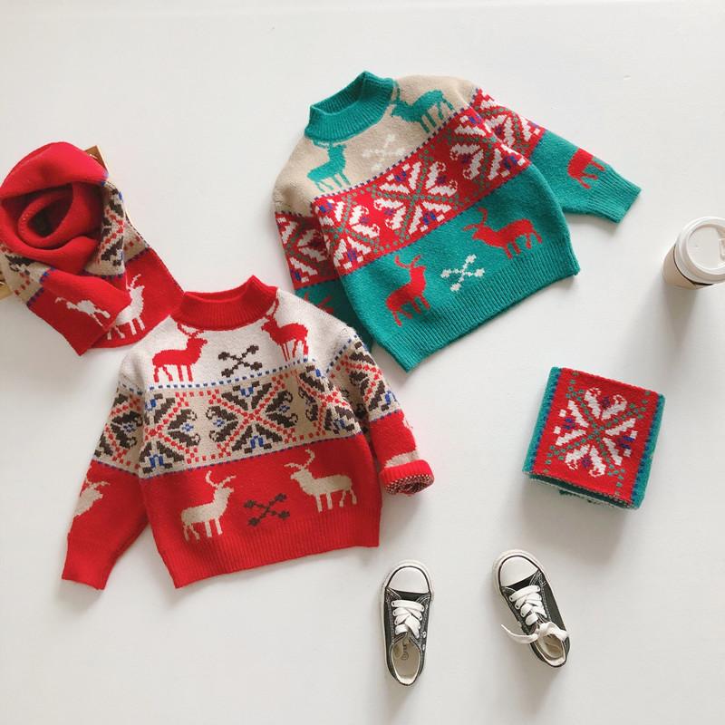Fashion Winter Kids Red/Green Christmas Sweaters Long Sleeve Thicken Pullover Knitwear With Scarf For 2-7Yrs Toddler Clothes Cardigan, Blue
Fashion Winter Kids Red/Green Christmas Sweaters Long Sleeve Thicken Pullover Knitwear With Scarf For 2-7Yrs Toddler Clothes Cardigan, Blue