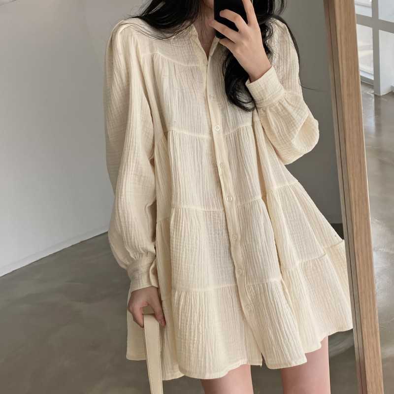 Korea Women Chic Ruched Long Sleeve Solid Color Shirt Dresses Spring Casual Turn Down Collar Loose Office Lady Mini Dress 210526, Photo color
Korea Women Chic Ruched Long Sleeve Solid Color Shirt Dresses Spring Casual Turn Down Collar Loose Office Lady Mini Dress 210526, Photo color