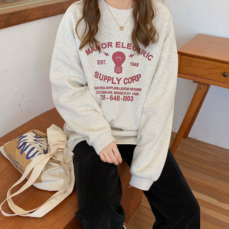 2 colors autumn winter Korean style Women Harakuju Sweatshirts cartoon print thick Sweatshirt Womens pullovers (X1689) 210423