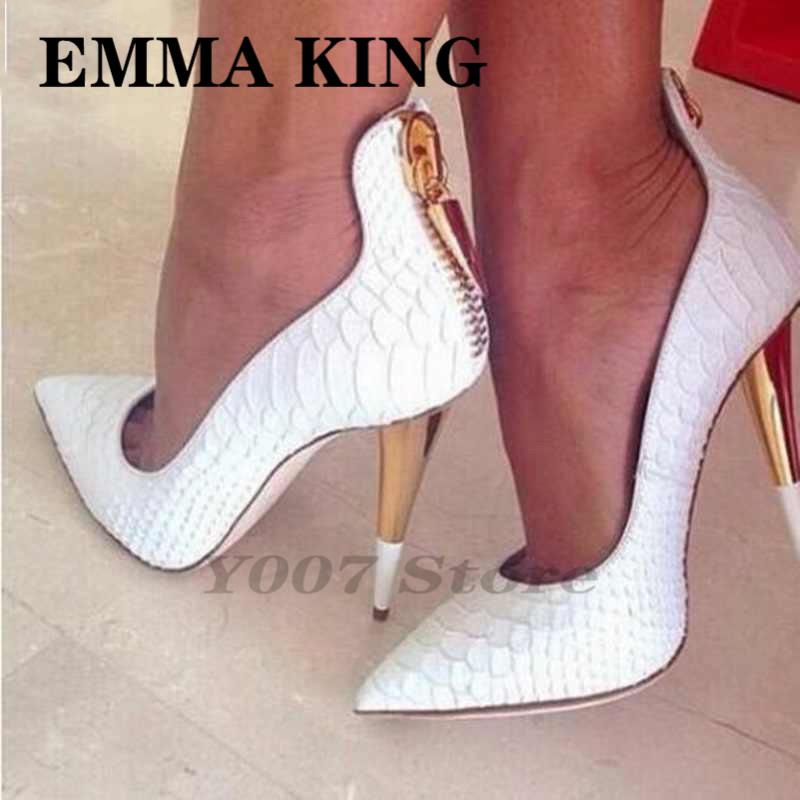 White Crocodile Leather High Heels Women Pumps Pointed Toe Back Zipper Woman Shoes Gold Cone Heel Party Dress, Black
White Crocodile Leather High Heels Women Pumps Pointed Toe Back Zipper Woman Shoes Gold Cone Heel Party Dress, Black