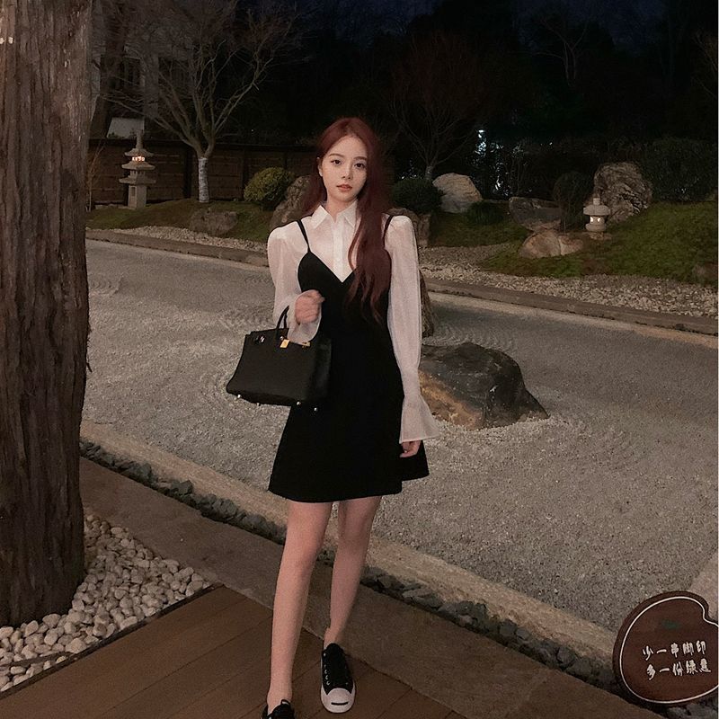 Patchwork Elegant Y2k Dress Women Long Sleeve V-neck Sweet Shirt Dress Evening Party Dress Korean Summer Kawaii 210521