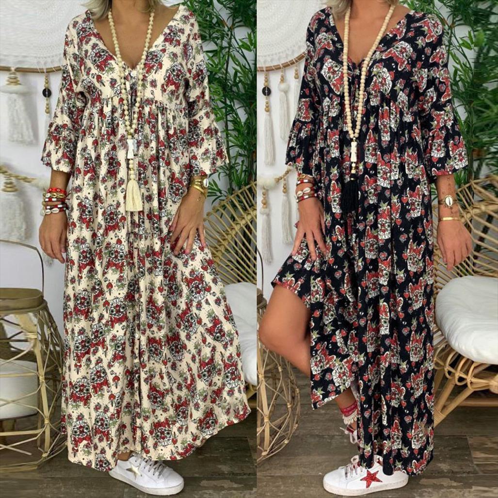casual long sleeve loose women dresses plus size v neck print maxi ladies fashion large vestido de mujer, Black;gray
casual long sleeve loose women dresses plus size v neck print maxi ladies fashion large vestido de mujer, Black;gray