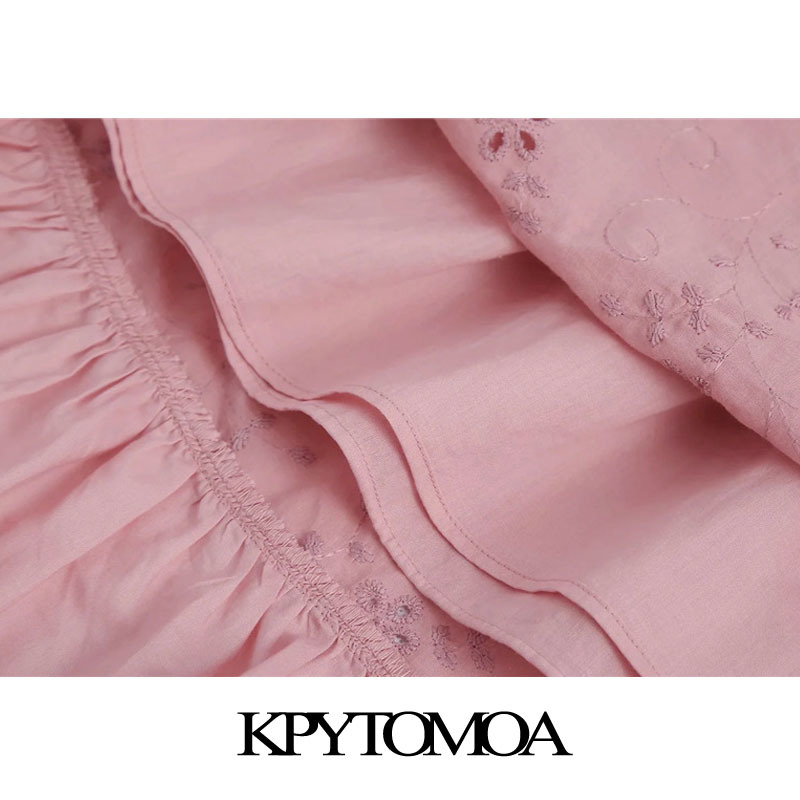 Women Chic Fashion Hollow Out Embroidery Ruffled Mini Dress Short Sleeve With Lining Female Dresses Mujer 210420