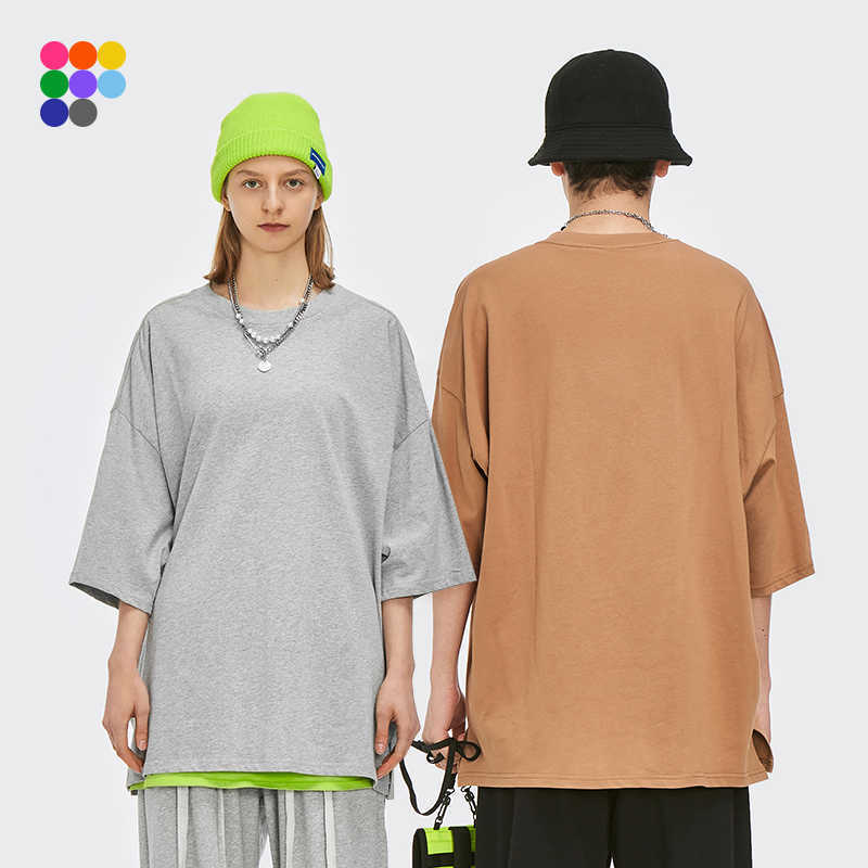 INFLATION Summer Style Unisex Casual Plain T-shirts Crew Neck Cotton Oversized Tees Men Fashion Hip Hop T-Shirts 0057S21 210629