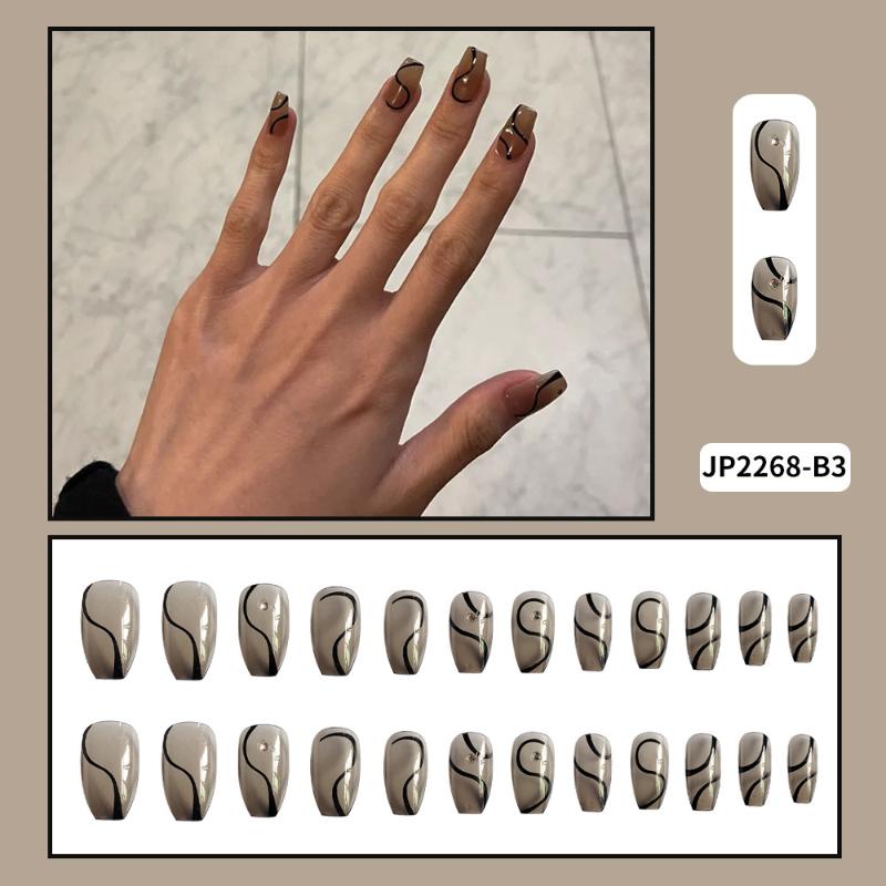 False Nails 24Pcs/Set Black Lines Fake Glossy Transparent Long Suitable Fairy Girls Decor Wearable Finished Nail Piece EF, Red;gold
False Nails 24Pcs/Set Black Lines Fake Glossy Transparent Long Suitable Fairy Girls Decor Wearable Finished Nail Piece EF, Red;gold