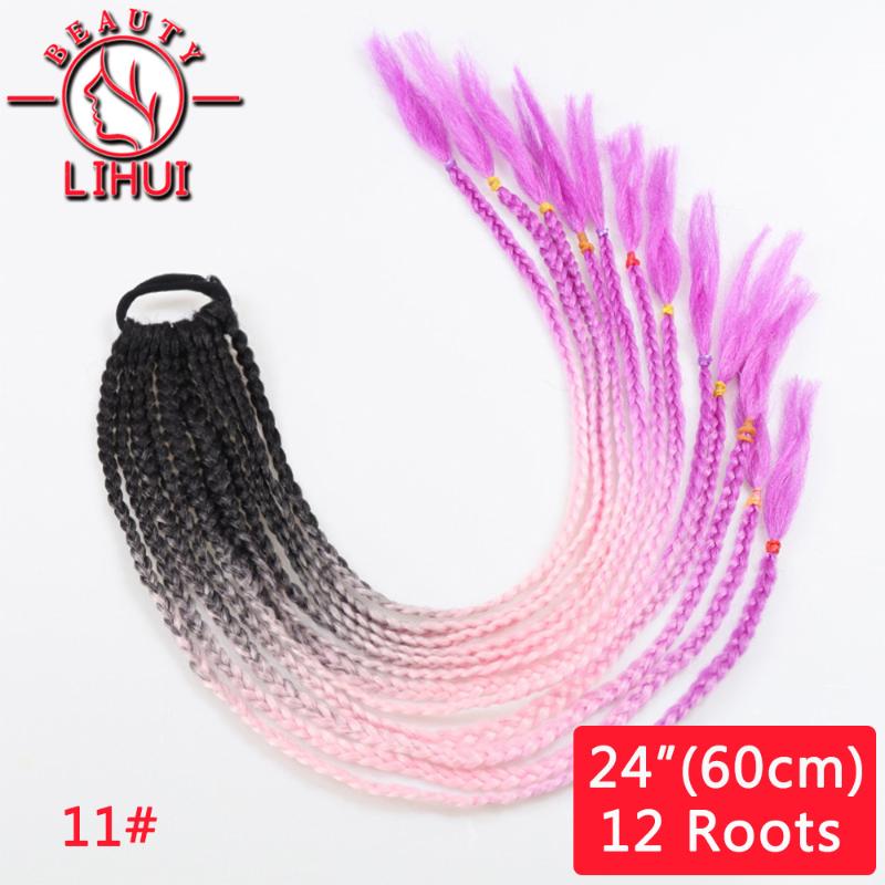 Synthetic Wigs Ponytails Box Braids Hairband Ombre Braiding Hair Colored Crochet Pigtail Hairpieces Elastic 24inch 60g 3pcs