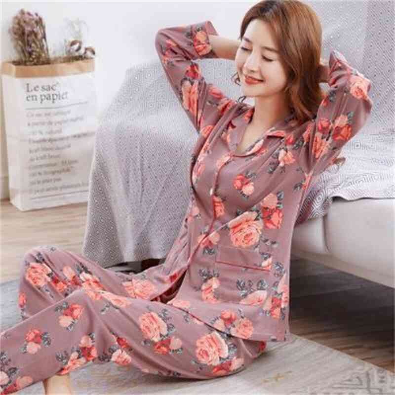 Femme de sommeil femme plus taille mères ample pyjama jeu automne hiver coton pijama femmes manches longues manches longues imprimé vintage pajam