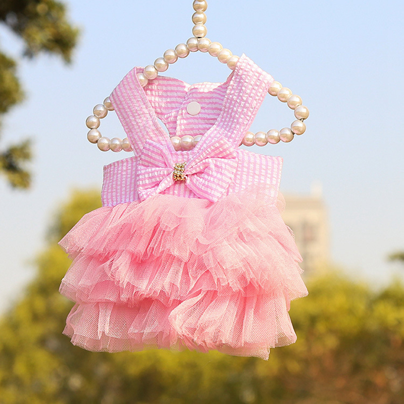Pet Striped Suspender Skirt Dog Apparel Doggy Clothe Princess Dresses Wedding Skirts Lovely Bow Dogs Clothes for Cats Puppy Small Dogg Pets Supplies S