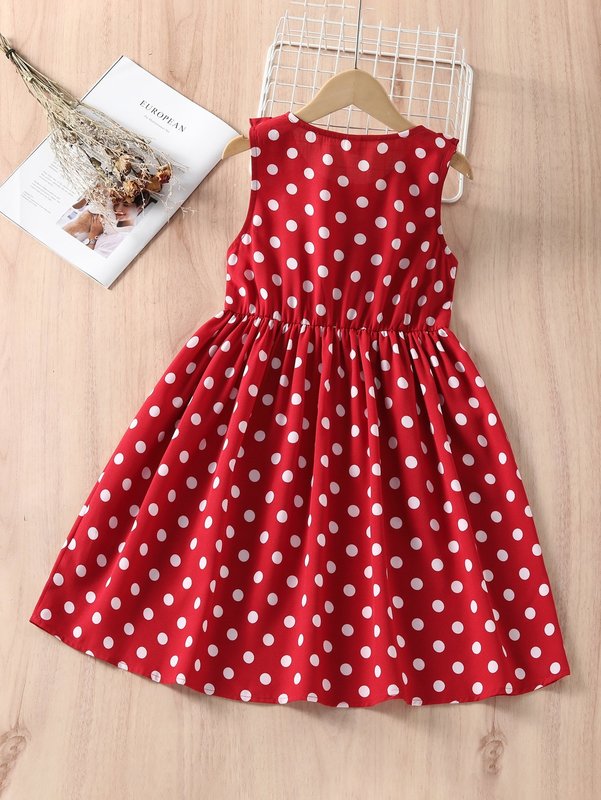 Girls Polka Dot Print Ruffle Trim Dress SHE01