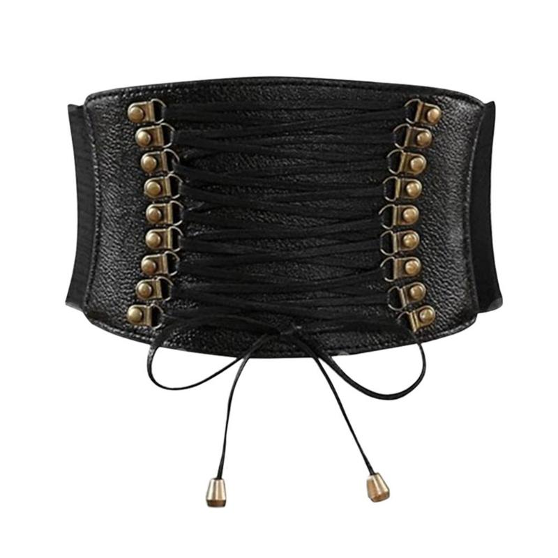 Belts Women Elastic Wide Band Tied Waspie Girl Corset Waist Punk Cincher Belt PU Leather Ladies 066F, Customize