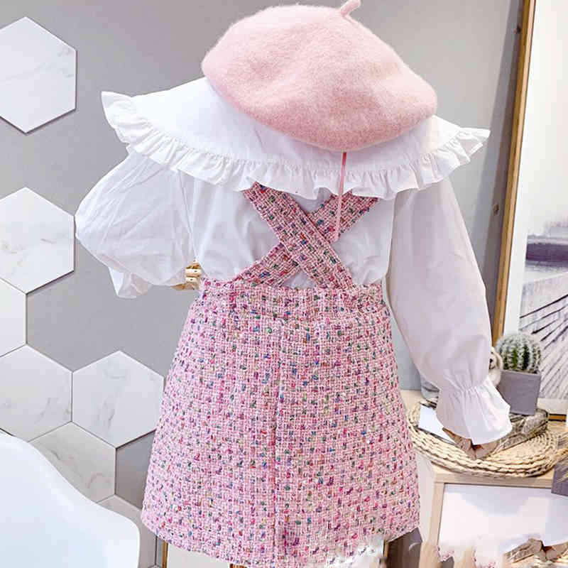 Girl Set Autumn Kid Clothes Big Collar Doll Long Sleeve Shirt + Vest Dress 2Pcs Korean Style Children's Clothing 210515