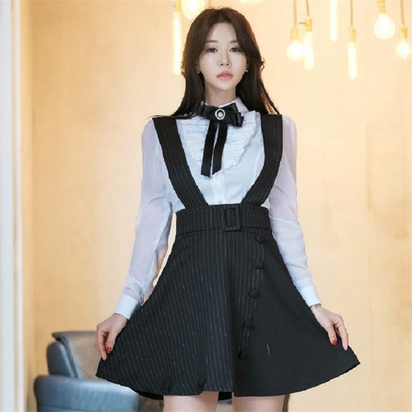 Spring 2 Piece Set For Women Elegant Sweet Bowknot Ruffles Chiffon Shirt And Plaid Strap Dress Suit Clothing 210519, Photo color
Spring 2 Piece Set For Women Elegant Sweet Bowknot Ruffles Chiffon Shirt And Plaid Strap Dress Suit Clothing 210519, Photo color