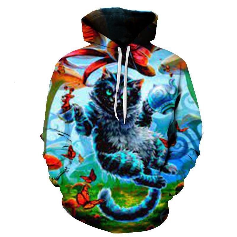3D striped cat animation special effect Style Men's and women's street personality fashion round neck hooded long sleeve sweater