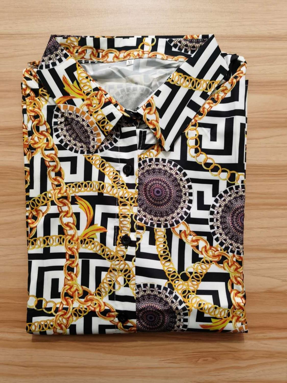 Autumn Man Vintage Loose Shirt New Men Ethnic Print Turndown Collar Long Sleeve Oversized Men Shirt Poleras Hombre Clothing 210410