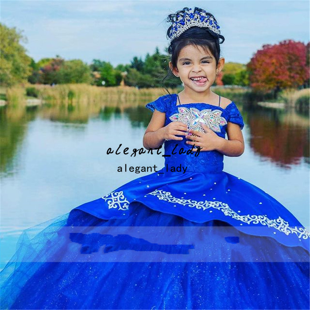 royal blue Beaded Children Princess Dress little girls Beauty Pageant gown Puffy Flower Girl Birthday Dress Photography Dresses