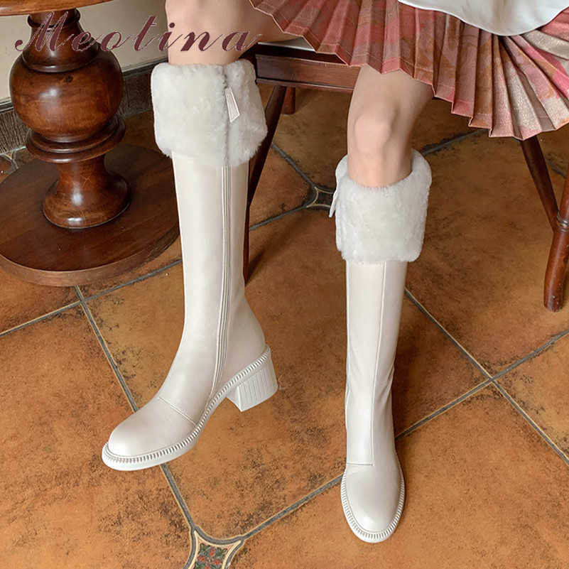 Meotina High Heel Women Boots Genuine Leather Knee High Boots Thick Heel Shoes Zip Round Toe Ladies Long Boots Fur Winter Beige 210608
Meotina High Heel Women Boots Genuine Leather Knee High Boots Thick Heel Shoes Zip Round Toe Ladies Long Boots Fur Winter Beige 210608