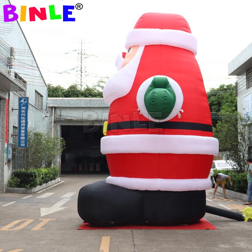 Fantastic Giant Christmas Inflatable Santa Claus With Green Gloves&Black Belts Blower For Outdoor Decorations