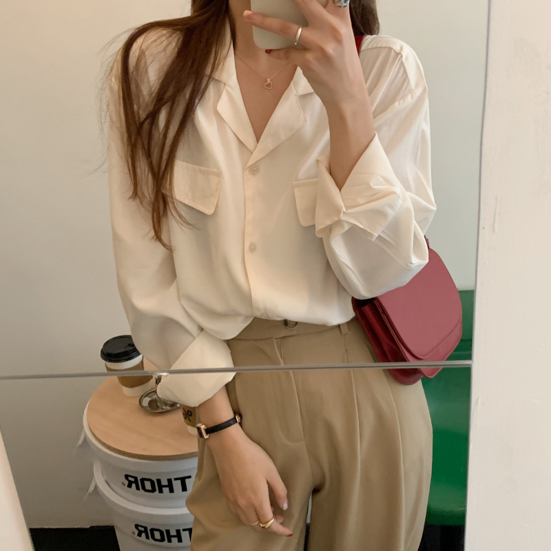 Stylish Women Chic Basic Blouses All Match Streetwear Lapel Office Lady Female Elegance Gentle Shirts 210421