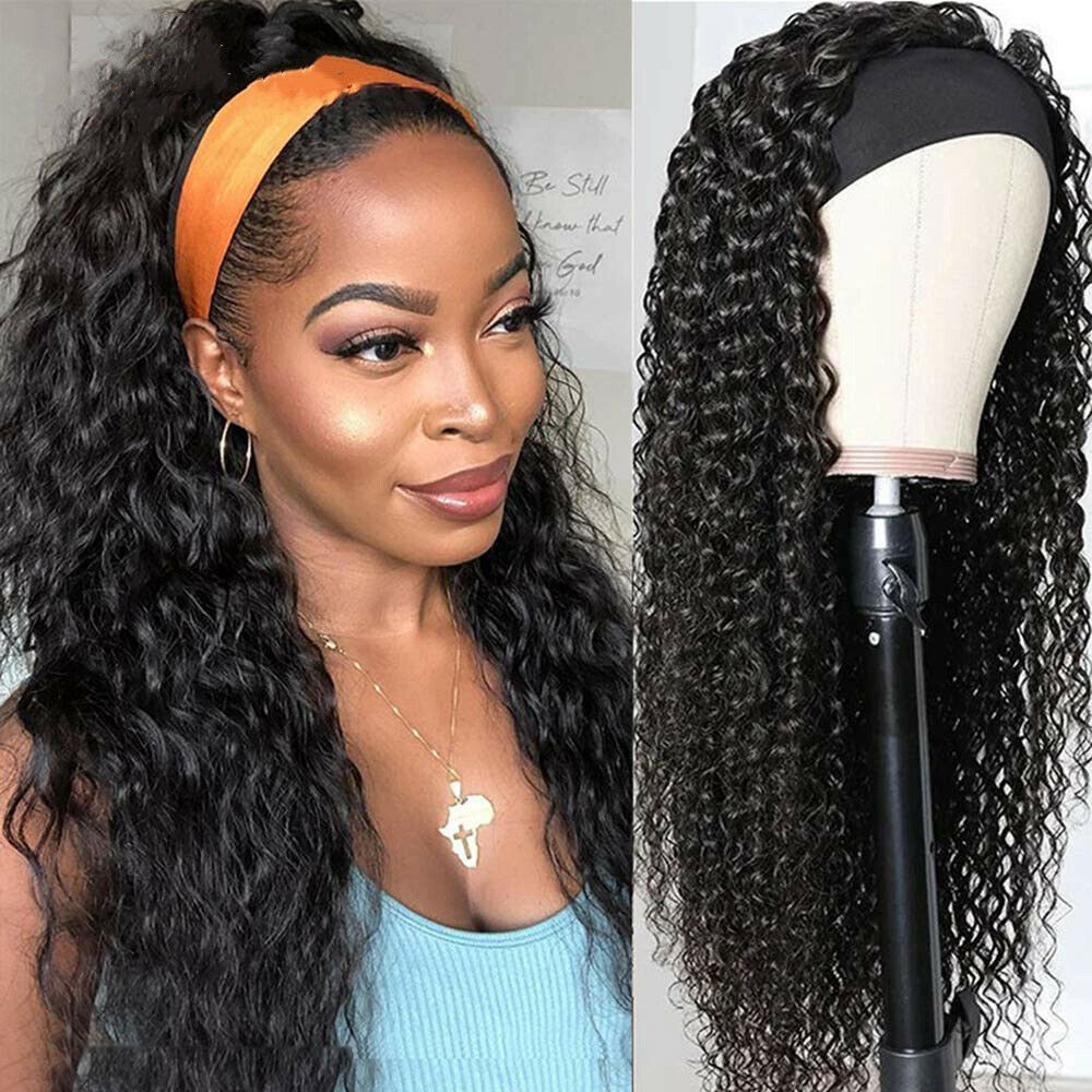 Fashion Kinky Curly Headband Wig Ice Silk Hair Band Long Curly Hair Cover Headband Wig Synthetic Wigs None Machine Only Headband Wigs