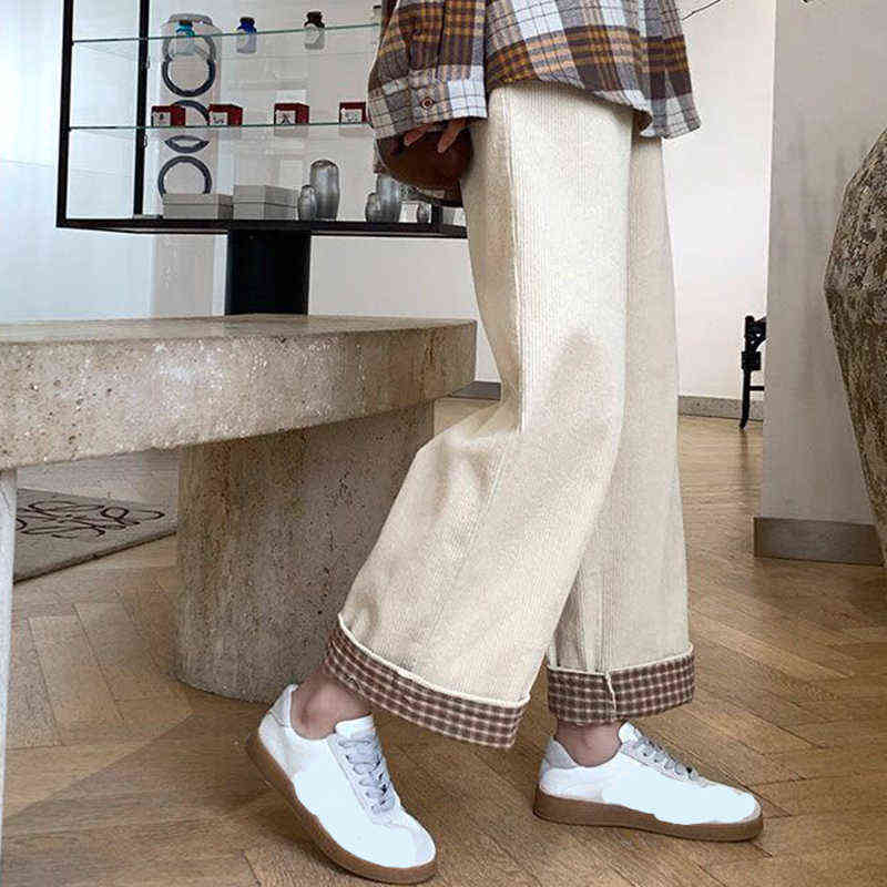 Lucyever Pink Corduroy Wide Leg Pants Women Autumn Winter Warm Plush Woman Korean High Waist Loose Trousers Female 211115