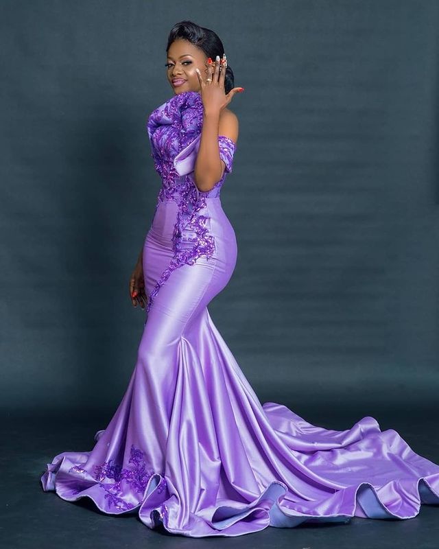Plus Size Arabic Aso Ebi Lilac Sexy Mermaid Prom Dresses Lace Satin Stylish Evening Formal Party Second Reception Gowns Dress ZJ216