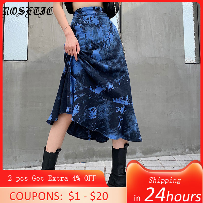 Rosetic NEW Gothic Blue Tie Dye Skirt Women Ruffles Design Cool Streetwear A Line High Waist Skirts Autumn 2021 Goth Halloween, Short skirt 
Rosetic NEW Gothic Blue Tie Dye Skirt Women Ruffles Design Cool Streetwear A Line High Waist Skirts Autumn 2021 Goth Halloween, Short skirt