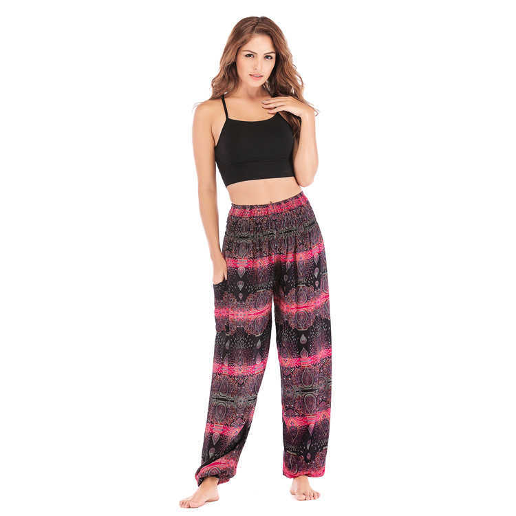 Bohemia Woman Summer Thin Section Elastici High Waist Harem Pants Thail Female Water Drop Print Loose Casual Pantalones De Mujer 210604