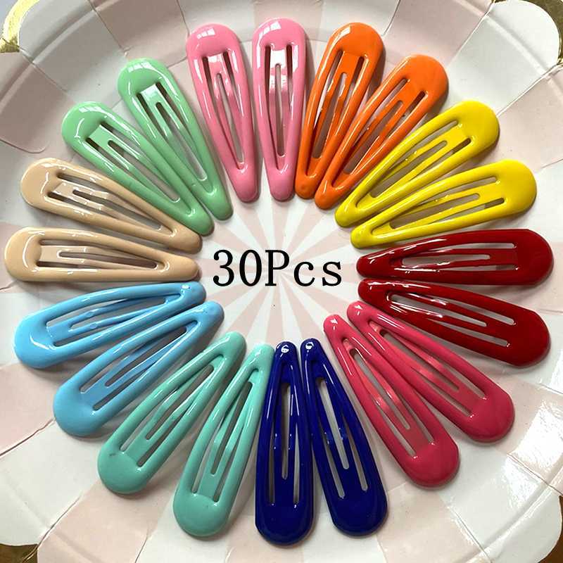 30Pcs/Set 5Cm Mix Solid Color Metal Hairgrip Girls Snap Hair Clips For Children Baby Hair Accessories Women Barrettes Clip Pins H0916
