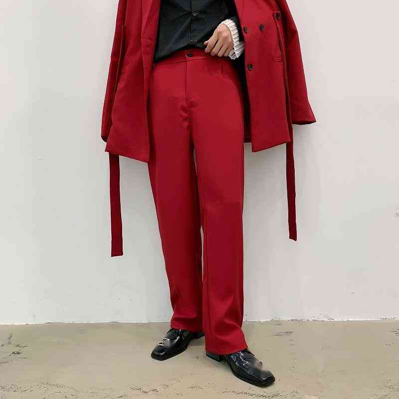 IEFB Men's Fashion Loose Wide Leg Suit Pants Trend Red Straight All-match Korean Style Long Trousers For Male 9Y7070 210524