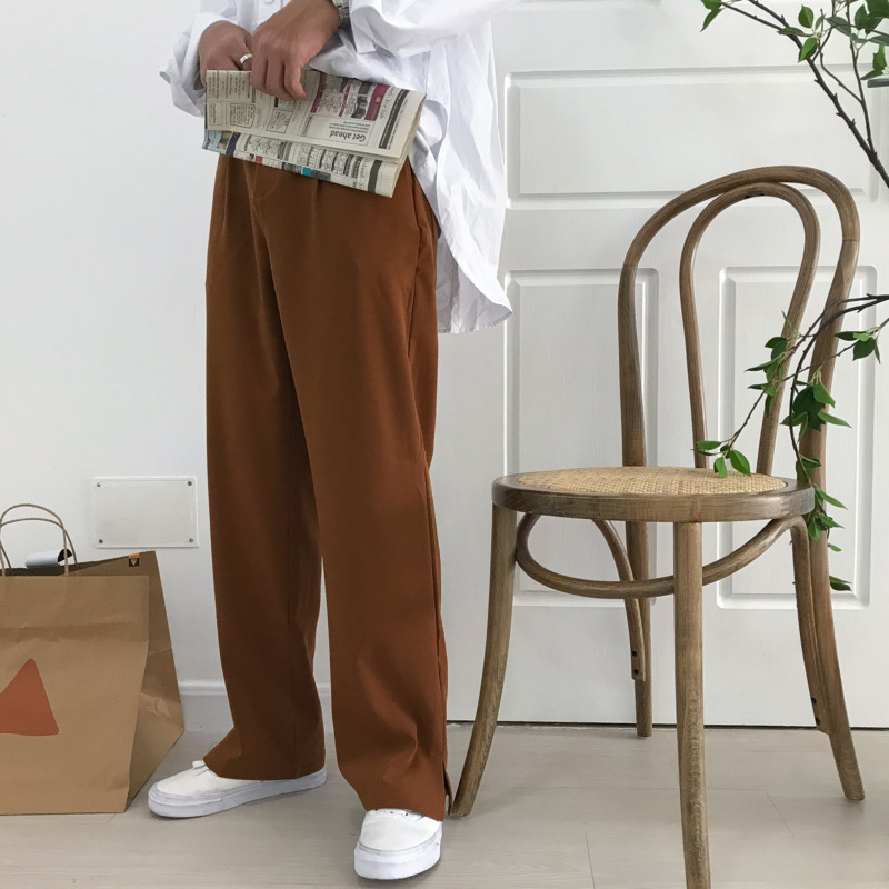 IEFB Men's Side Split Bottoms Causal Suit Coat Ins Loose High Waist Wide Leg Pants Black Brwon Trousers For Male Zipper 9Y5169 210524