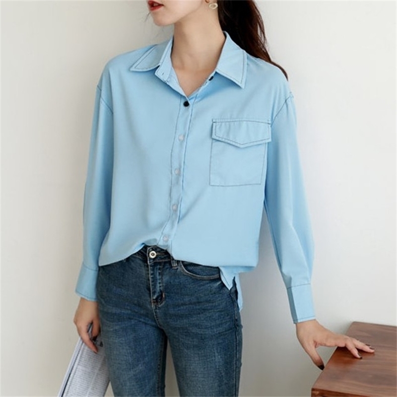 Spring Sweet Blue Women' Long Sleeve Shirt Female Base Korean Style Ms. Turndown Collar Blouse 210603, Picture color
Spring Sweet Blue Women' Long Sleeve Shirt Female Base Korean Style Ms. Turndown Collar Blouse 210603, Picture color