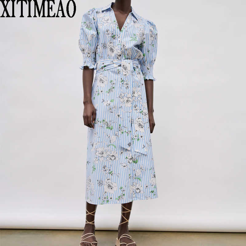 ZA Women Dresses Spring Autumn Vintage Stripe Print Casual Middle Sleeve Shirt Dress Leisure Vacation Long Skirt With Belt 210602, Blue
ZA Women Dresses Spring Autumn Vintage Stripe Print Casual Middle Sleeve Shirt Dress Leisure Vacation Long Skirt With Belt 210602, Blue