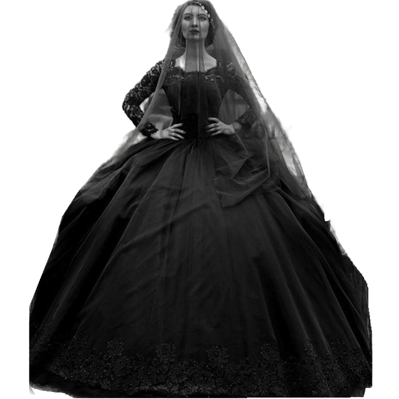 Black Gothic Wedding Dresses Victorian Lace Beded Ball Gowns Vintage Long Sleeve Plus Size Bridal Formal Dress Custom Made Vestidos De Novia Robes Mar