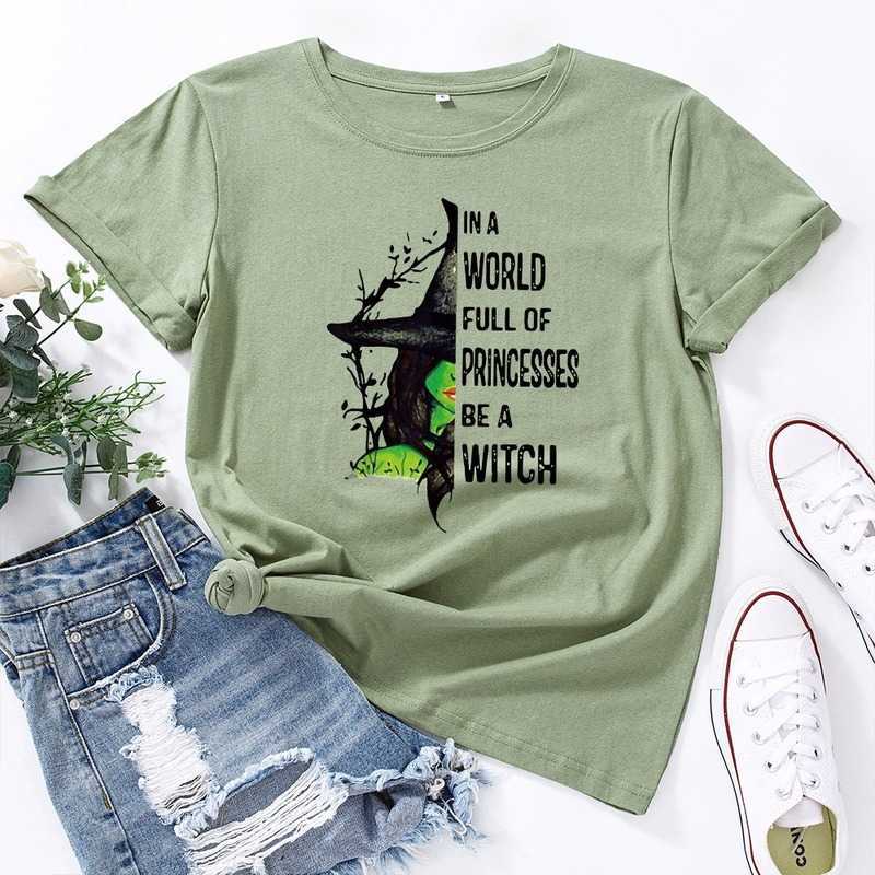 JCGO Fashion Summer T Shirt Women Plus Size 5XL Cotton Halloween Witch Print Female Short Sleeve Tshirts Casual Lady Tops Tee 210720