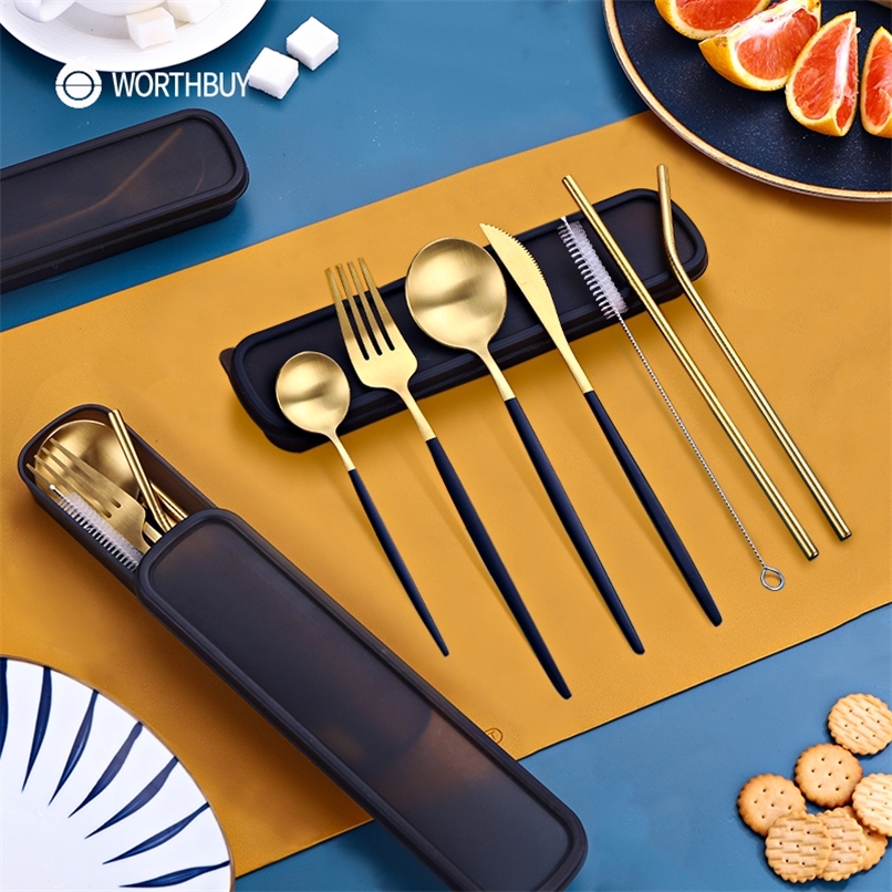 WORTHBUY Gold Cutlery Set Portable Travel Flatware Stainless Steel Silverware Kitchen Knife Fork Spoon Tableware Dinnerware 220223, Gold with box straw
WORTHBUY Gold Cutlery Set Portable Travel Flatware Stainless Steel Silverware Kitchen Knife Fork Spoon Tableware Dinnerware 220223, Gold with box straw