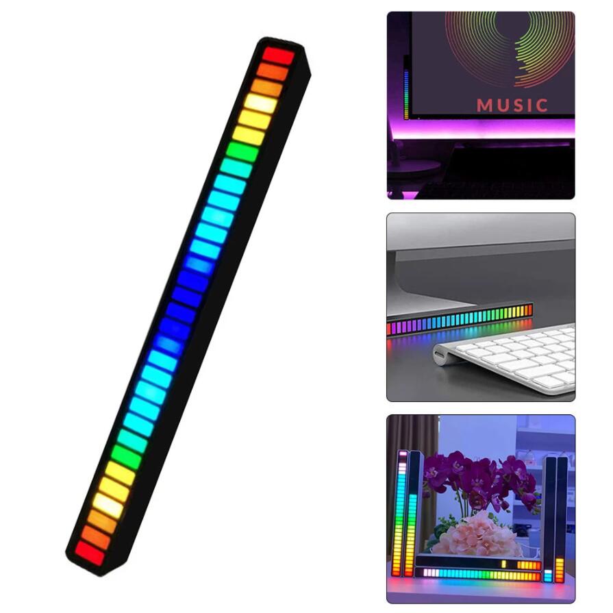 100PCS LED Bar Lights Sound Control Light 32 Bit Music Level Indicator Colorful Ambient Light Voice-Activated Pickup Rhythm LED Strip for Party Car De