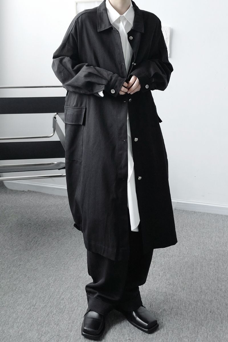 IEFB /men's wear spring male cotton mid-length loose trench coat niche casual large size single breasted windbreaker 9Y4053 210524