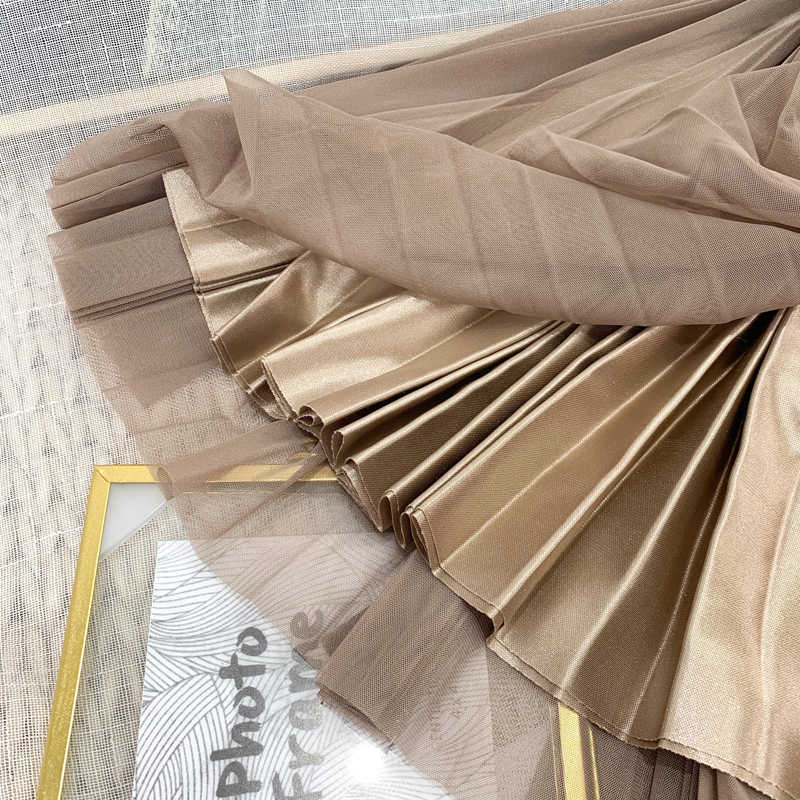 Croysier Women Long Tulle Pleated Skirt Spring Summer Elastic High Waist s Womens Elegant Mesh Midi Clothes 210619