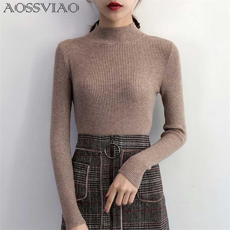 Autumn Winter Women Pullovers Sweater Knitted Korean Elasticity Casual Jumper Fashion Slim Turtleneck Warm Female Sweaters 211011Z