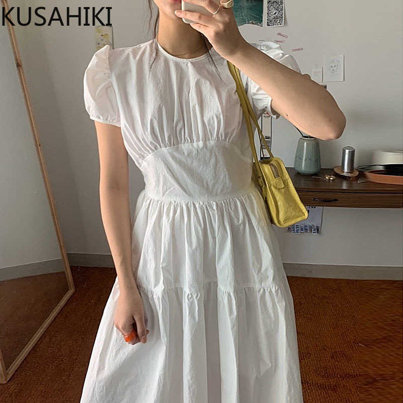 KUSAHIKI Woman Dress Puff Sleeve O-neck High Waist Fashion Dresses Bow Bandage Backless Korean Sweet Vestidos Feminimos 6H141 210602, White
KUSAHIKI Woman Dress Puff Sleeve O-neck High Waist Fashion Dresses Bow Bandage Backless Korean Sweet Vestidos Feminimos 6H141 210602, White