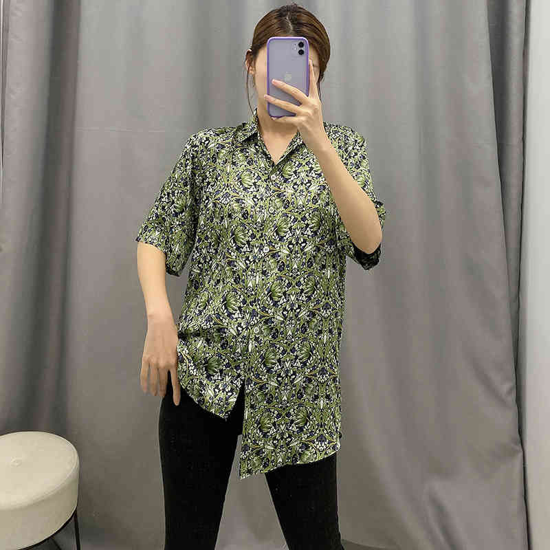 Boho Styles Floral Print Blouse Women Asymmetrical Shirt Tunic Female Batwing Short Sleeve Loose Ladies Tops Haut Femme 210515