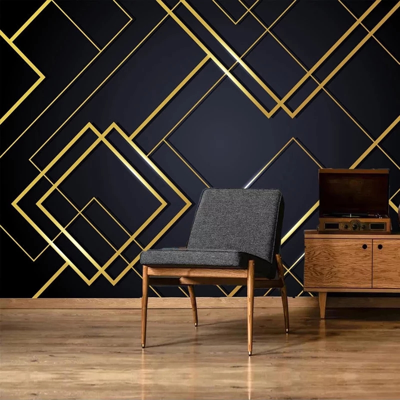Custom 3D Wallpaper Golden Lines Creative Geometric Mural Bedroom Living Room Sofa TV Background Decor Waterproof