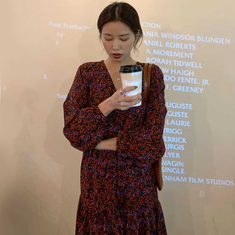 LY VAREY LIN Spring Women Elegant V-neck Long Sleeve Dress Full Elastic Waist Floral Vestidos 210526