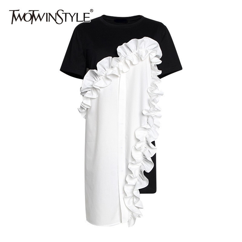 Spring Hit Color Women Dress O Neck Short Sleeve Loose Ruffles Asymmetrical T Shirt Dresses Female Fashion 210520, Black
Spring Hit Color Women Dress O Neck Short Sleeve Loose Ruffles Asymmetrical T Shirt Dresses Female Fashion 210520, Black