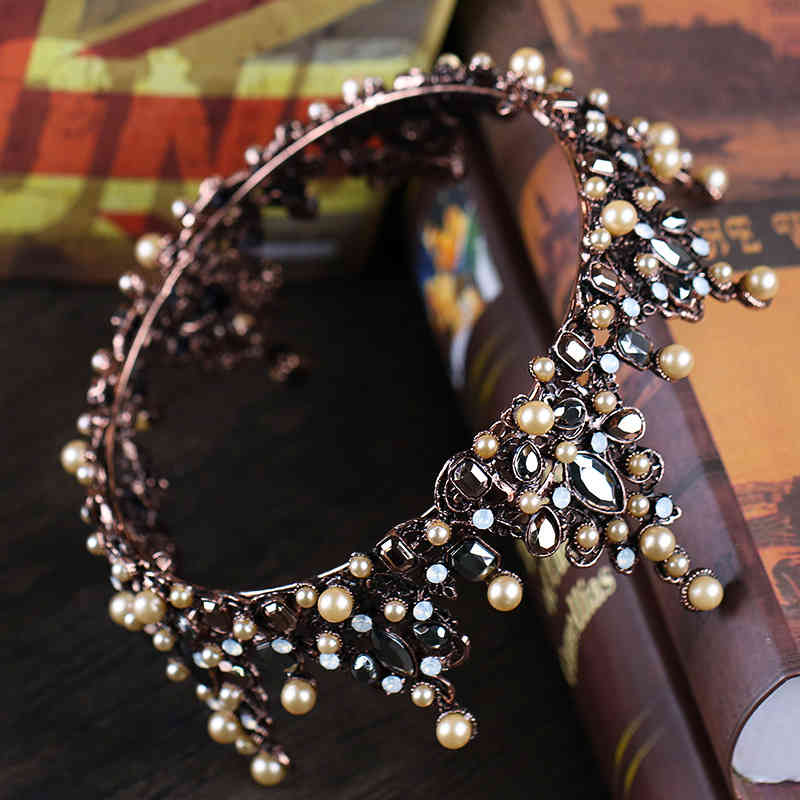Wedding Hair Jewelry Accessories European Baroque Full Circle Large Crown Pearl Headdress with Diamond Metal Dress