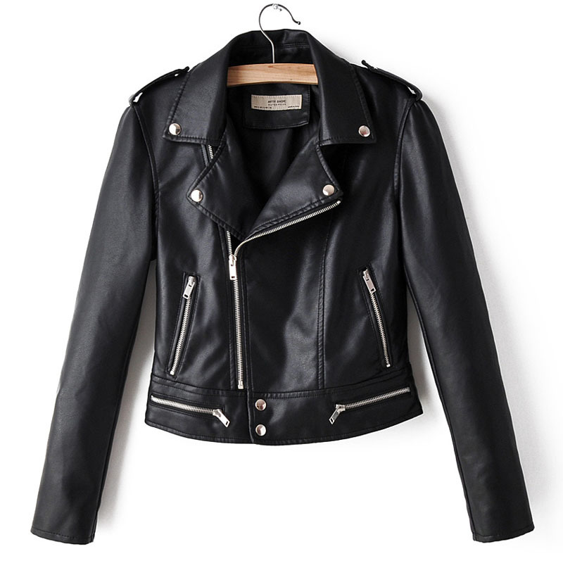 PU Long Sleeve Lapel Simple Chic Locomotive Women's Jacket Winter Windproof Pink Basic Casual Slim Female Coat Beige Black 210507