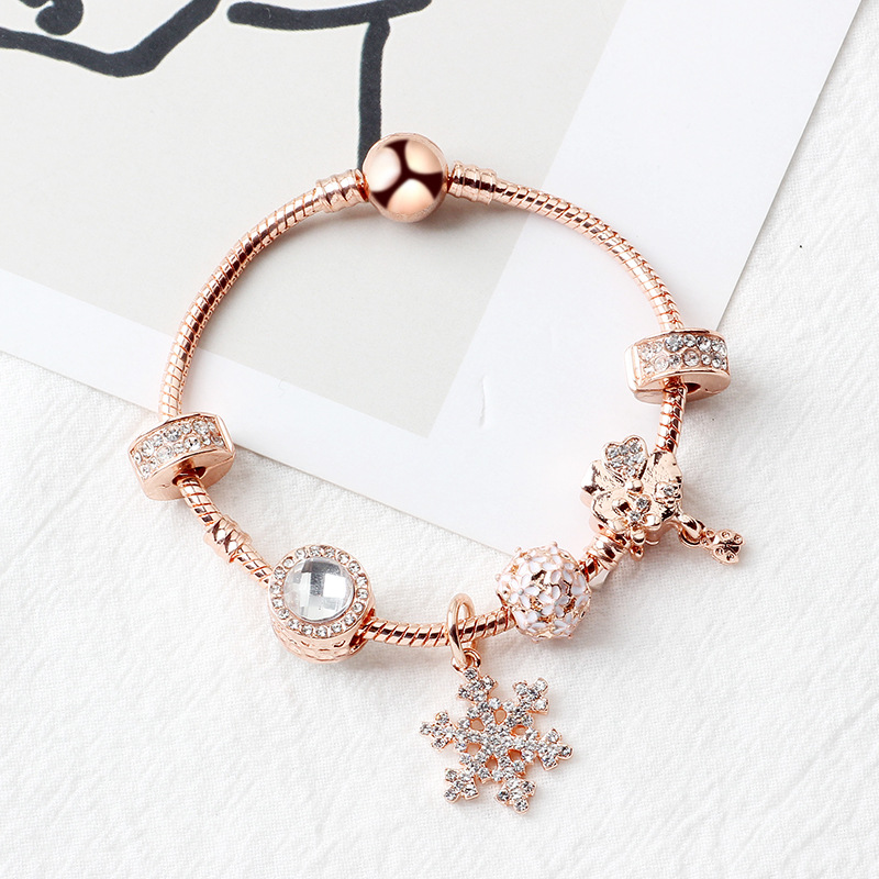 Pandor Strands rose gold snowflake pendant string embellished charm bracelet DIY personality girl gift, Black
Pandor Strands rose gold snowflake pendant string embellished charm bracelet DIY personality girl gift, Black